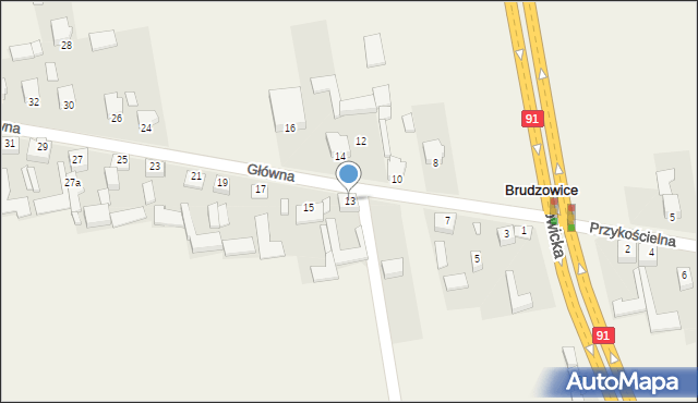 Brudzowice, Główna, 13, mapa Brudzowice