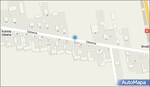 Brudzowice, Główna, 21, mapa Brudzowice