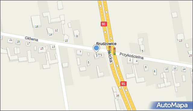 Brudzowice, Główna, 3, mapa Brudzowice