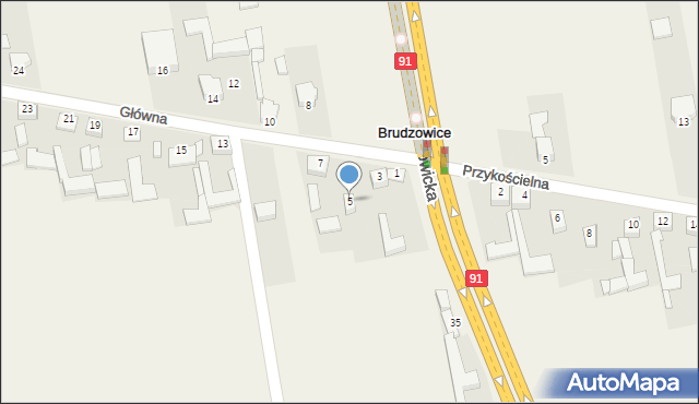 Brudzowice, Główna, 5, mapa Brudzowice