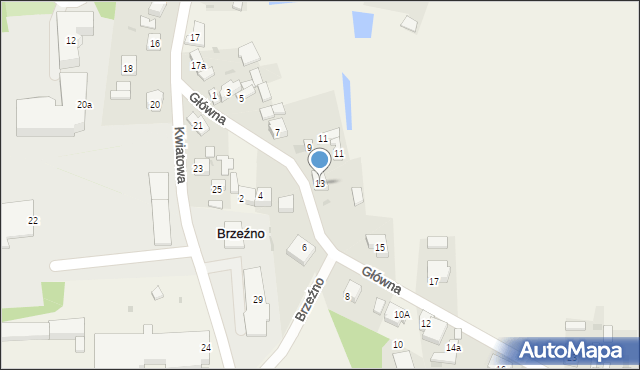 Brzeźno, Główna, 13, mapa Brzeźno