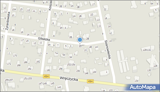 Częstochowa, Gliwicka, 1D, mapa Częstochowy