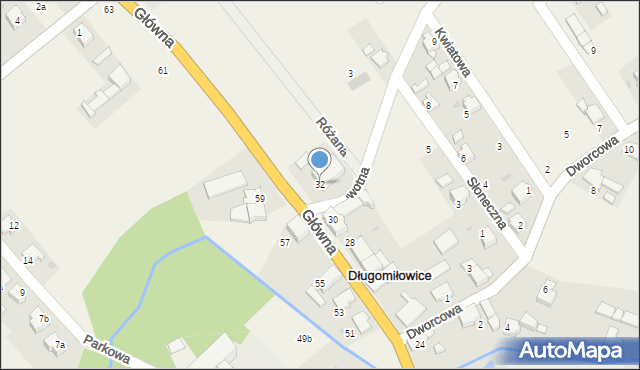 Długomiłowice, Główna, 32, mapa Długomiłowice