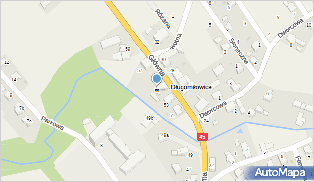 Długomiłowice, Główna, 55, mapa Długomiłowice