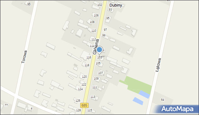 Dubiny, Główna, 103, mapa Dubiny