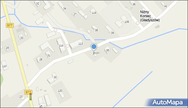 Gładyszów, Gładyszów, 37, mapa Gładyszów