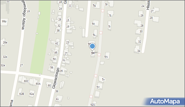 Gliwice, Głowackiego Bartosza, 5R, mapa Gliwic