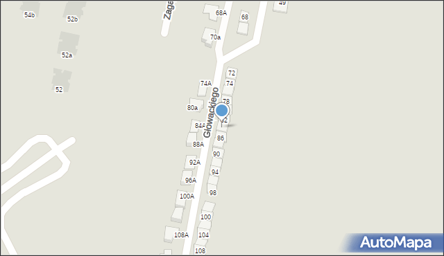Gliwice, Głowackiego Bartosza, 84, mapa Gliwic