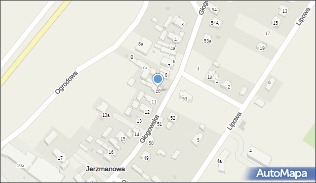 Jerzmanowa, Głogowska, 10, mapa Jerzmanowa