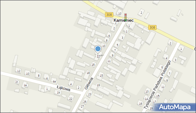 Kamieniec, Główna, 12, mapa Kamieniec