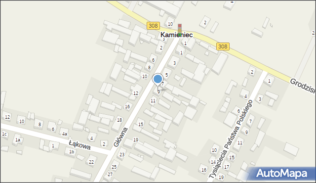 Kamieniec, Główna, 9, mapa Kamieniec