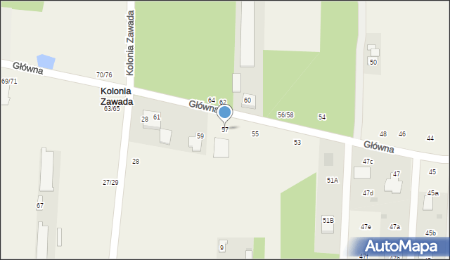 Kolonia Zawada, Główna, 57, mapa Kolonia Zawada