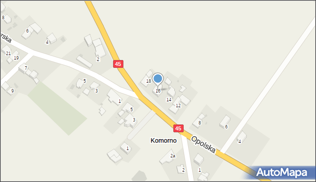 Komorno, Główna, 16, mapa Komorno