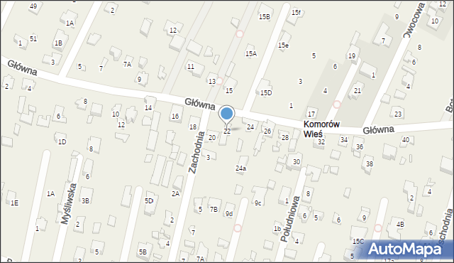 Komorów, Główna, 22, mapa Komorów