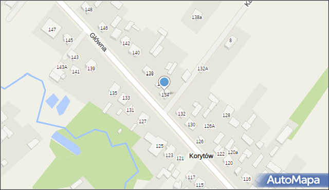 Korytów, Główna, 134, mapa Korytów