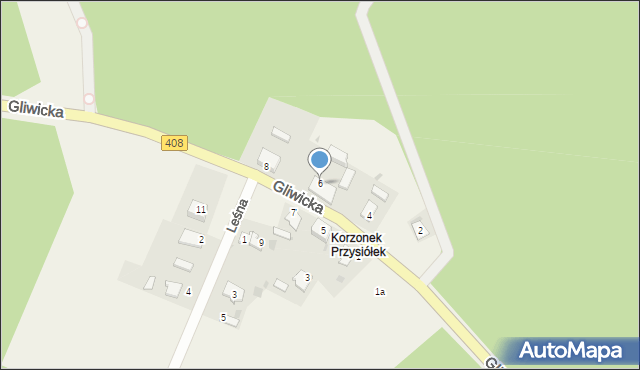 Korzonek, Gliwicka, 6, mapa Korzonek