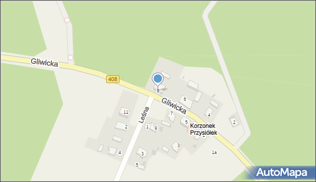 Korzonek, Gliwicka, 8, mapa Korzonek