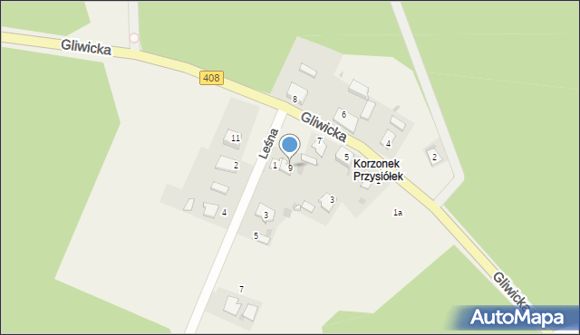 Korzonek, Gliwicka, 9, mapa Korzonek