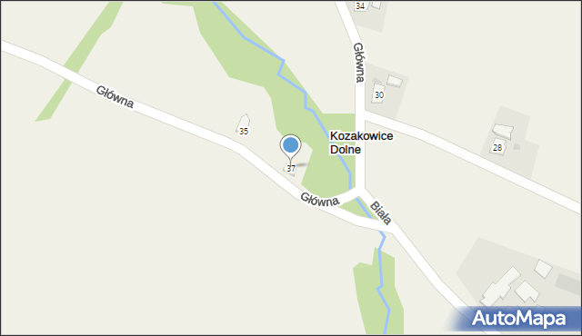 Kozakowice Dolne, Główna, 37, mapa Kozakowice Dolne