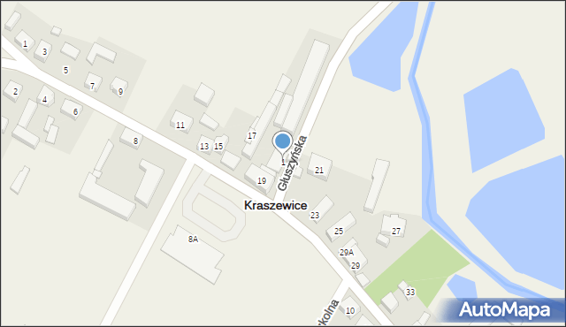 Kraszewice, Głuszyńska, 1, mapa Kraszewice