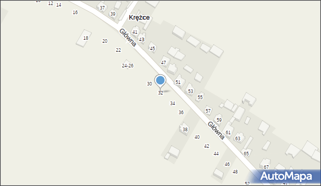 Krężce, Główna, 32, mapa Krężce