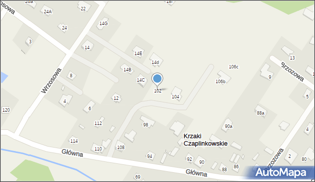 Krzaki Czaplinkowskie, Główna, 102, mapa Krzaki Czaplinkowskie