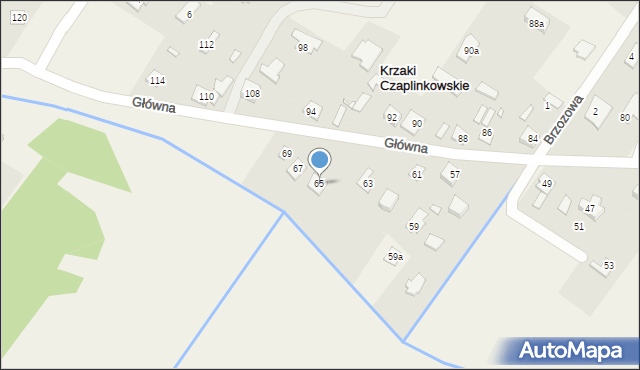 Krzaki Czaplinkowskie, Główna, 65, mapa Krzaki Czaplinkowskie
