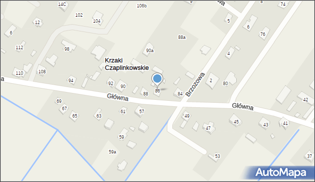 Krzaki Czaplinkowskie, Główna, 86, mapa Krzaki Czaplinkowskie