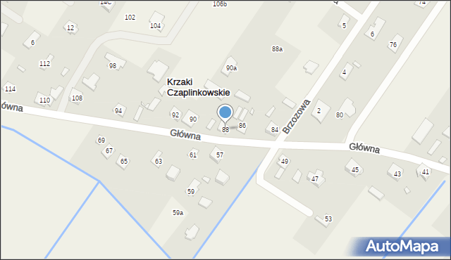 Krzaki Czaplinkowskie, Główna, 88, mapa Krzaki Czaplinkowskie