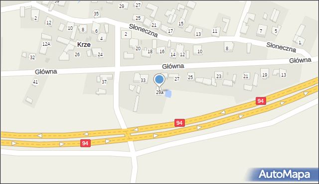 Krze, Główna, 29a, mapa Krze