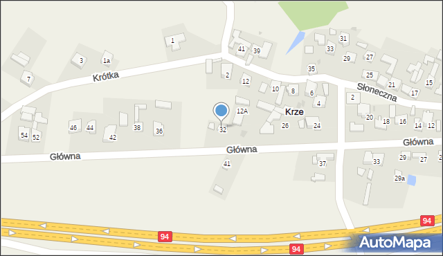 Krze, Główna, 34, mapa Krze