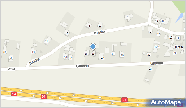 Krze, Główna, 44, mapa Krze