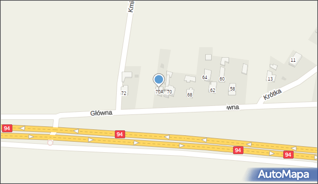 Krze, Główna, 70A, mapa Krze