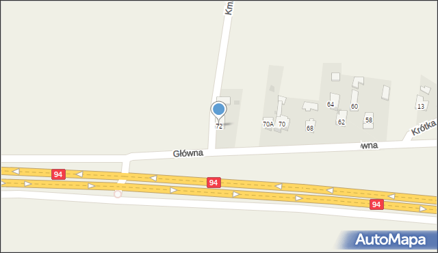 Krze, Główna, 72, mapa Krze