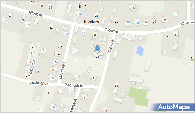 Krzyków, Główna, 23, mapa Krzyków