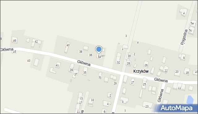 Krzyków, Główna, 34, mapa Krzyków