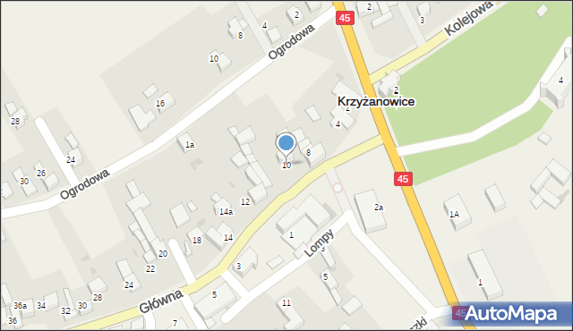 Krzyżanowice, Główna, 10, mapa Krzyżanowice