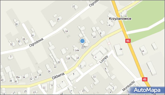 Krzyżanowice, Główna, 12, mapa Krzyżanowice