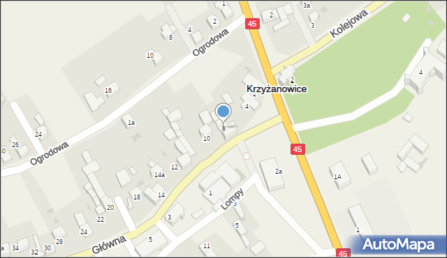 Krzyżanowice, Główna, 8, mapa Krzyżanowice