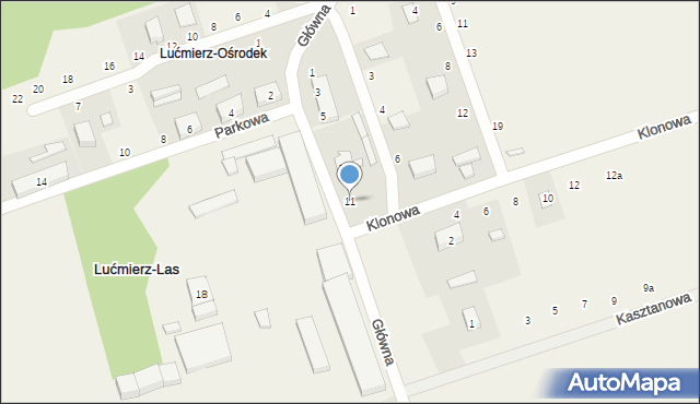 Lućmierz-Ośrodek, Główna, 11, mapa Lućmierz-Ośrodek