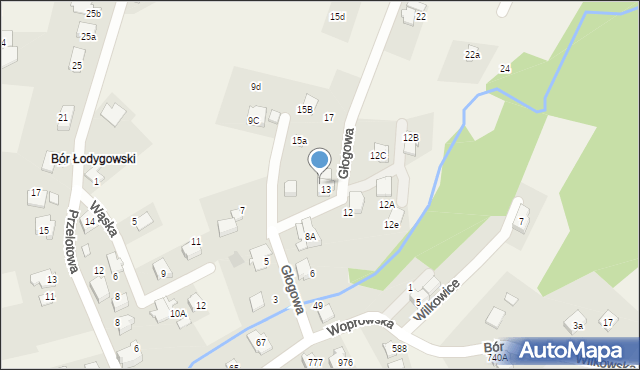 Meszna, Głogowa, 15, mapa Meszna