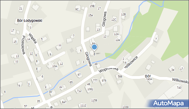 Meszna, Głogowa, 6, mapa Meszna