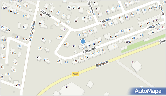 Mikołów, Głogowa, 42, mapa Mikołów