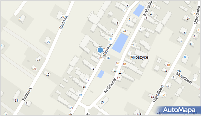 Miłoszyce, Główna, 12, mapa Miłoszyce