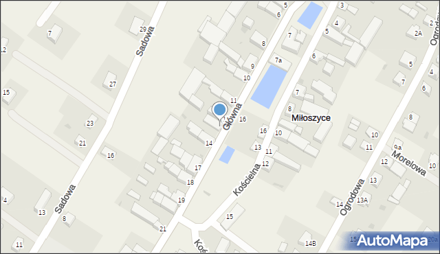 Miłoszyce, Główna, 13, mapa Miłoszyce