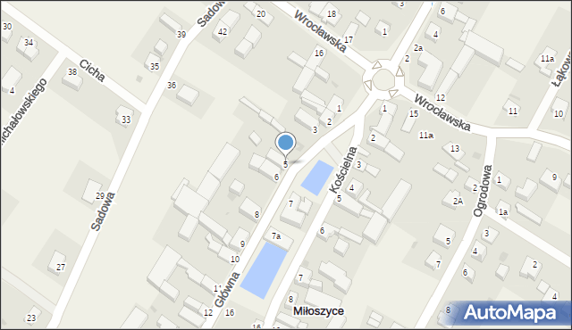 Miłoszyce, Główna, 5, mapa Miłoszyce