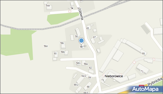 Nieborowice, Główna, 58, mapa Nieborowice