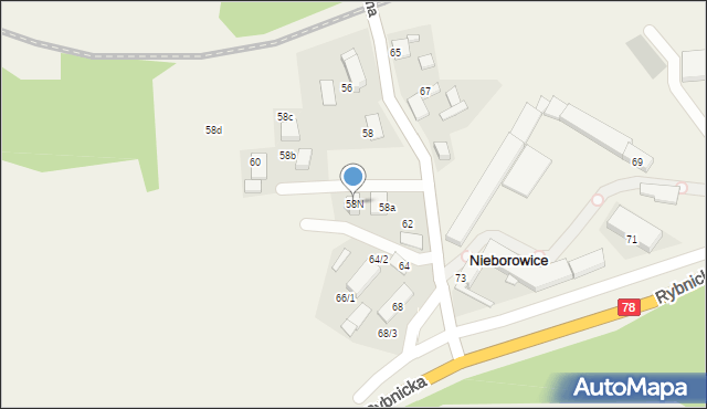 Nieborowice, Główna, 58N, mapa Nieborowice