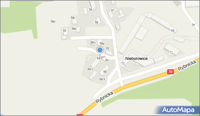 Nieborowice, Główna, 64/2, mapa Nieborowice