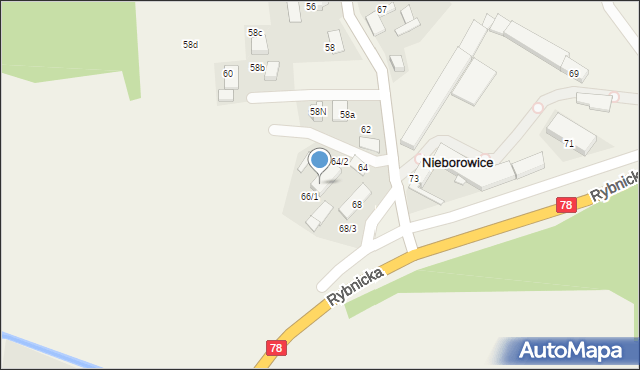 Nieborowice, Główna, 66/2, mapa Nieborowice